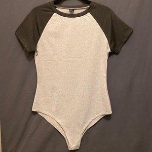 SHEIN Short Sleeve Tee Bodysuit, Gray/Black, Size M (6), NWOT